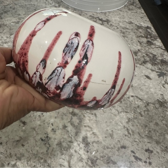 Beautiful Wine Red Drip Glazed Round Ceramic Pottery Bowl Kitchen Decor Holder - Picture 5 of 7